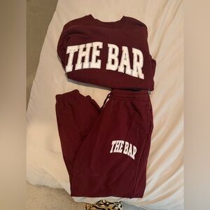 THE BAR varsity sweatshirt and sweatpants maroon